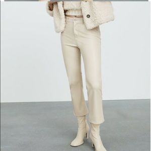 new without tags zara beige cream faux leather mini flare pants